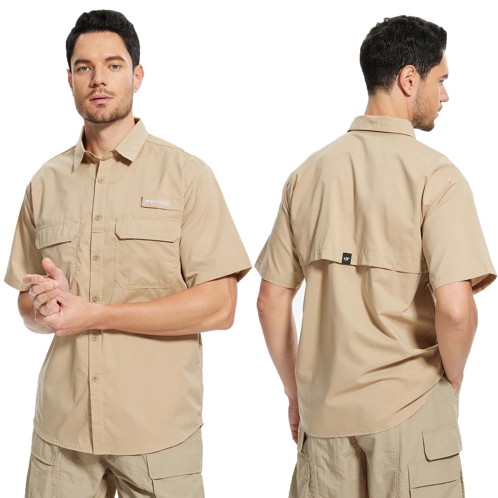Men's UPF 50+ Short Sleeve Sun Protection Fishing Shirts, Rashguard Casual Button Down Fishing Hiking Shirt with Breathable Mesh