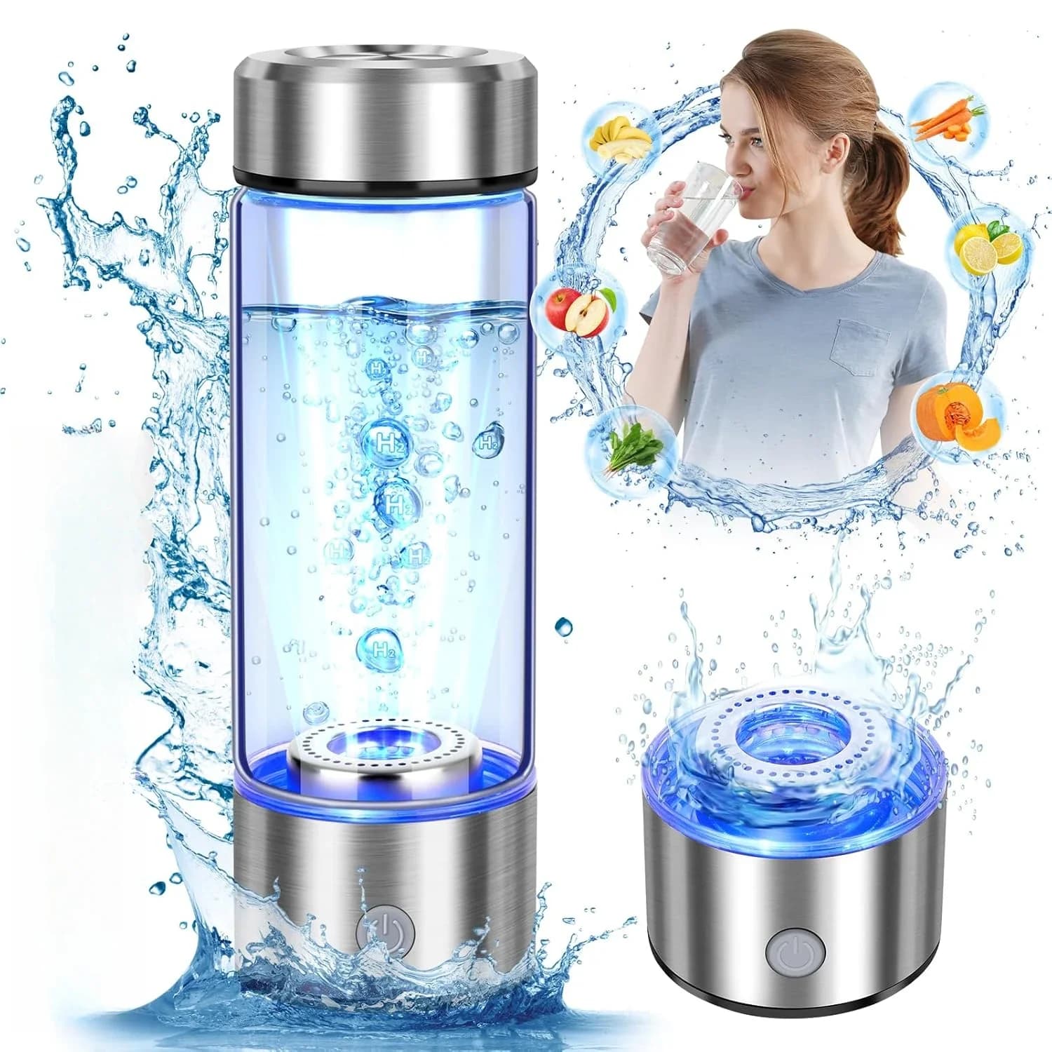 Generatore di Idrogeno da 420ml, Tazza con Filtro Ionizzatore USB, Bottiglia Portatile per Acqua Ricca di Idrogeno, Super Antiossidante ORP