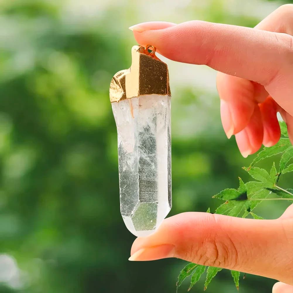 Natural White Crystal Druzy Prism Irregular Quartz Metal Trim Necklace Pendant Pillar Wand Charms Dangle DIY Jewelry Accessory
