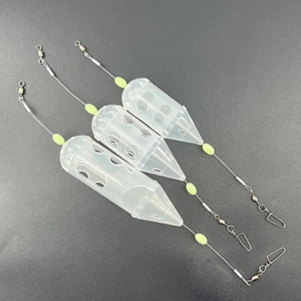 3pcs Rotating Luminous Bait Cage Maggot Feeder Clear Cap Swim Feeder with Yellow Foam Ball S M L Fishing Tackle