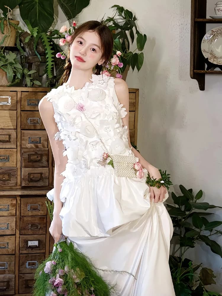 Sweet Dreamlike Floral Wedding Dress for Bride Small Size Ceremony Dress Elegant Atmosphere Engagement Forest System Style