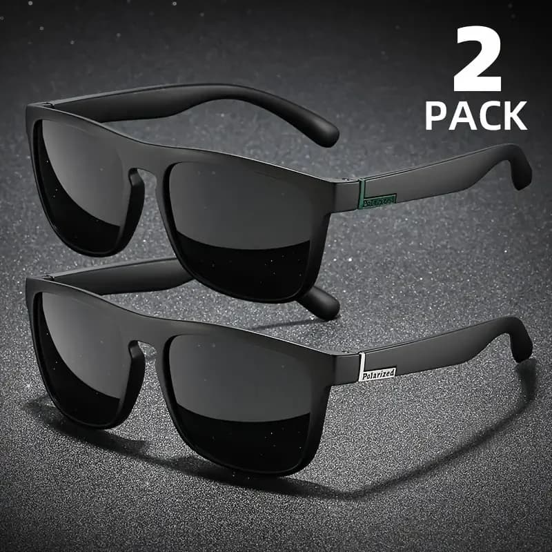 2 Occhiali da Sole Polarizzati Quadrati alla Moda, Vintage in Plastica, per Uomo e Donna, Eleganti Neri Sportivi con Protezione UV400