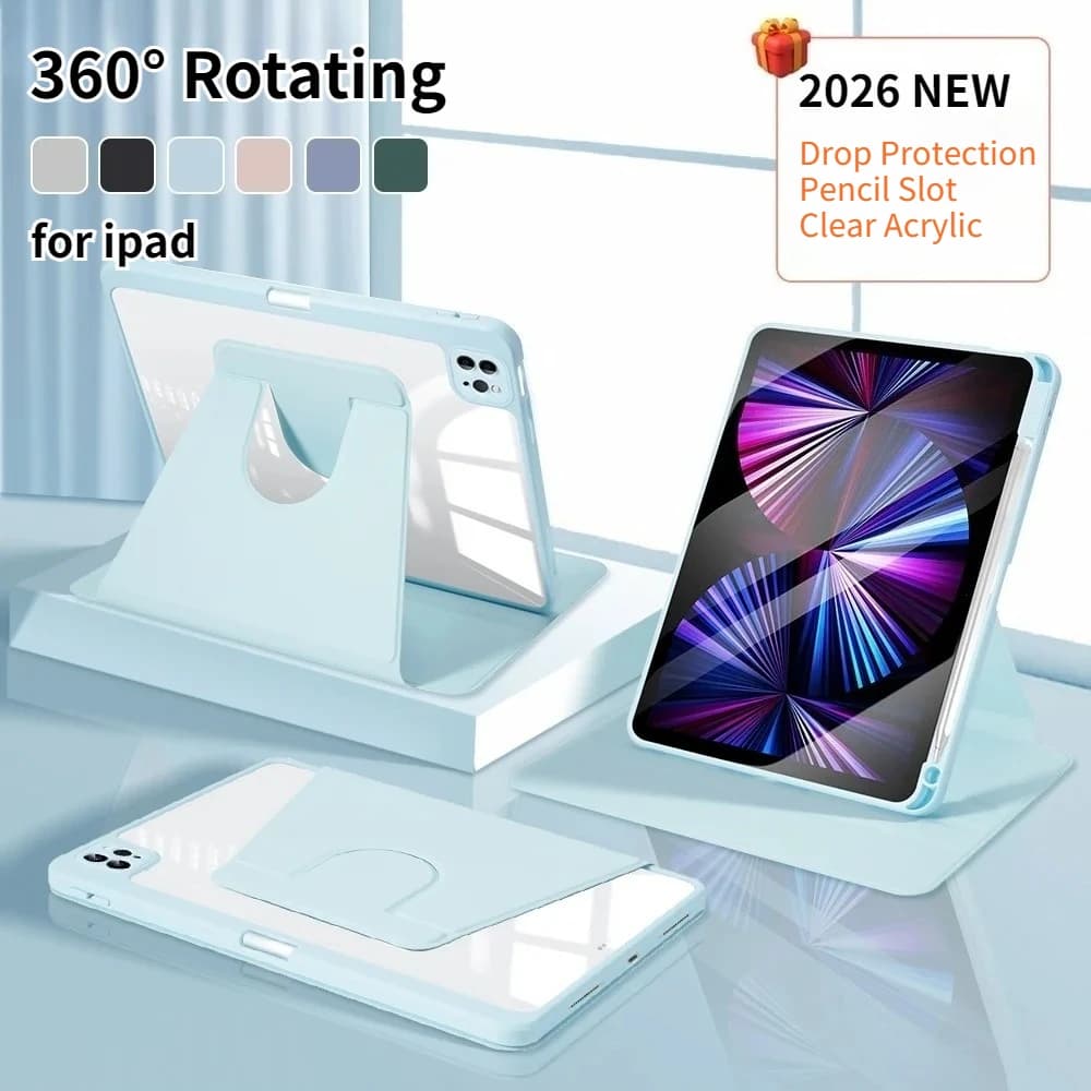 360 ° Custodia Protettiva Girevole con Supporto per Tablet e Porta Penna per iPad Air 11/13 M2 M4 Pro 11/13 M4 7 8 9 10a Gen Mini 6 7