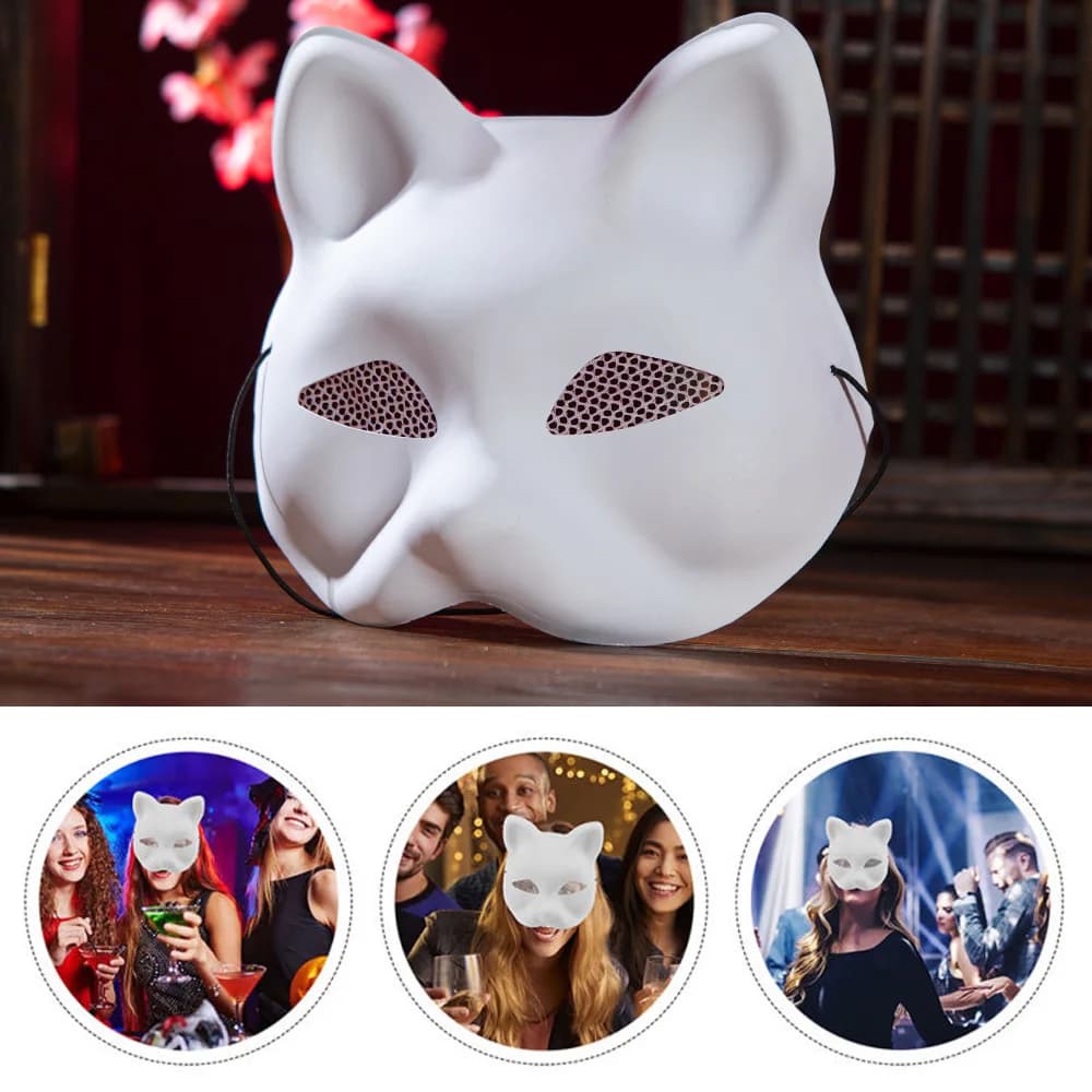 1pc Mesh Yarn Eyes Cat Face White Mask Matte Fox maschere in PVC vuote fai da te Halloween Party Masquerade Cosplay Dress Up puntelli