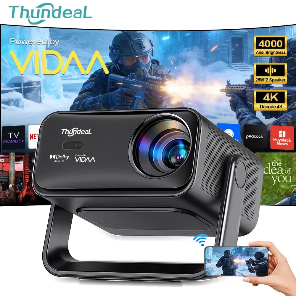 ThundeaL VIDAA TD99W 4K Full HD Projector WiFi 50W Dolby Home Theater TD98 Upgraded TD99W Cinema Gaming Outdoor Beam Projector