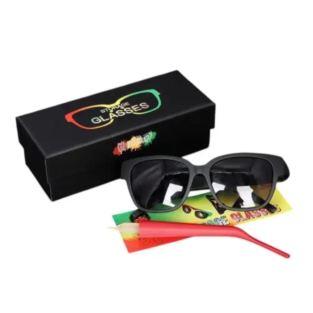 Occhiali da sole con raccoglitore di sigarette nascosto Occhiali anti-luce scure resistenti Organizzatore di sigarette Raccoglitore di sigari per esterni
