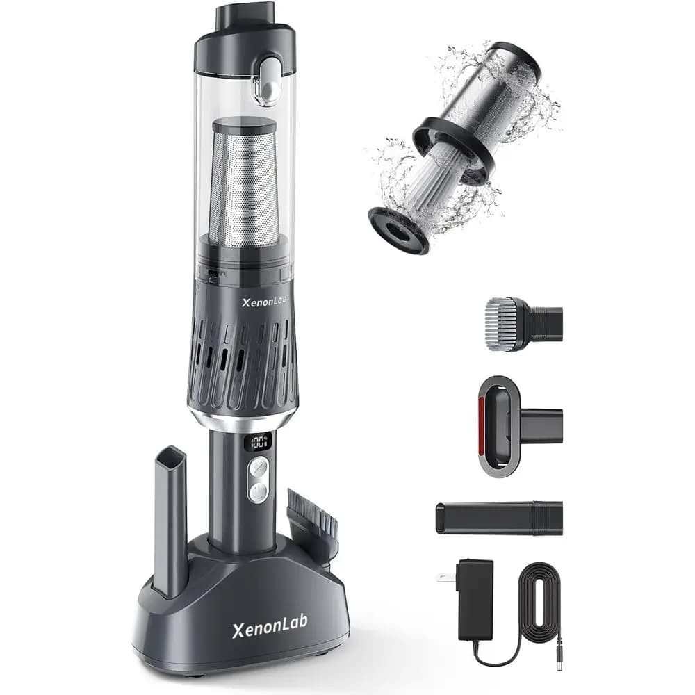 Aspirapolvere Portatile 25000Pa per Auto 3-in-1, con Display Intelligente e Base di Ricarica, Ricaricabile con Svuotamento One-Touch