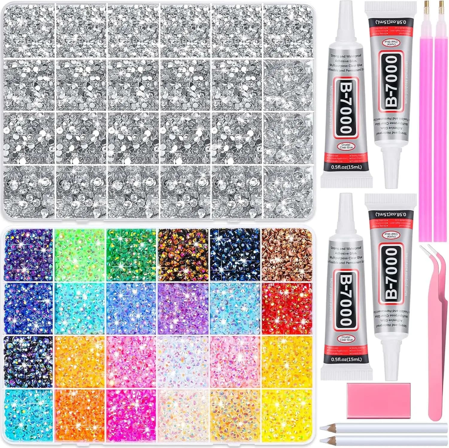 40000 Pezzi di Strass in Resina con Colla B7000 per Decorazioni, Cristalli Arcobaleno con Fondo Piatto per Cappelli di Laurea Fai-da-Te