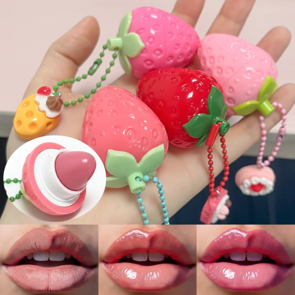 4-Color Random Sending Strawberry Shape Mild Moist Waterproof Lipstick Daily Lips Dry And Moist Fruity Lip Mask Lipstick