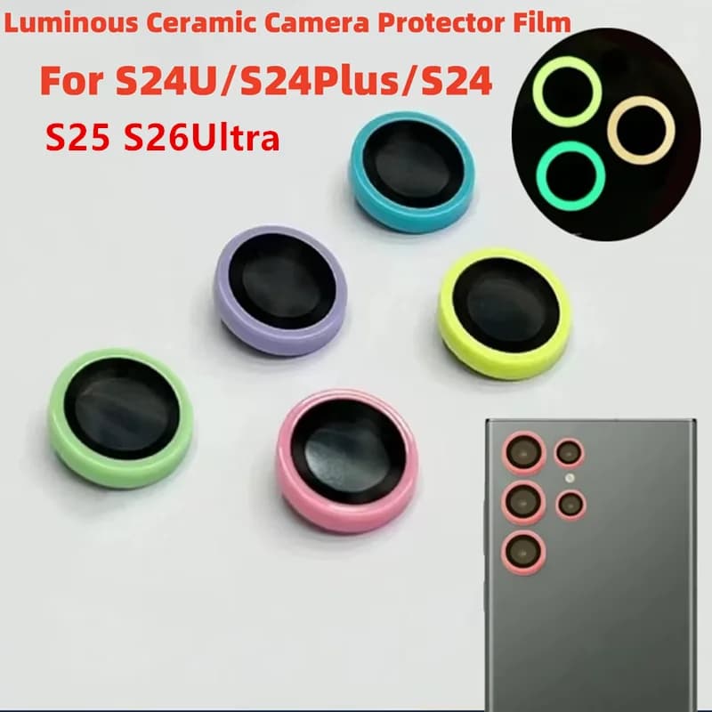 For Samsung Galaxy S25 S26Ultra S23 S24Plus Camera Lens Protector Scratch-Resistant Tempered Glass With Luminous Lens Ring Cover