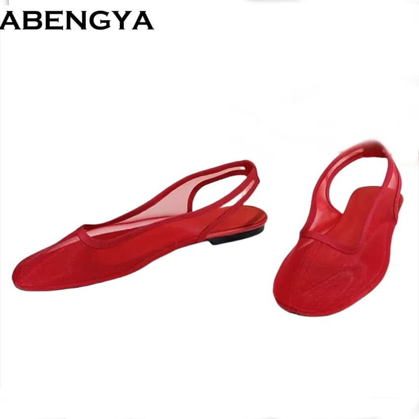 Scarpe da balletto piatte estive in mesh traspirante per donna Mocassini da donna Punta tonda Danza Singolo Slingback Scarpe da ragazza Sandali