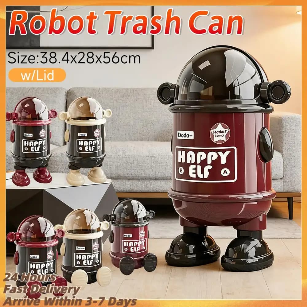Cestino per Rifiuti in Plastica con Coperchio, Design Robotico Creativo, Contenitore per Casa, Soggiorno, Cucina, Camera da Letto, Ufficio