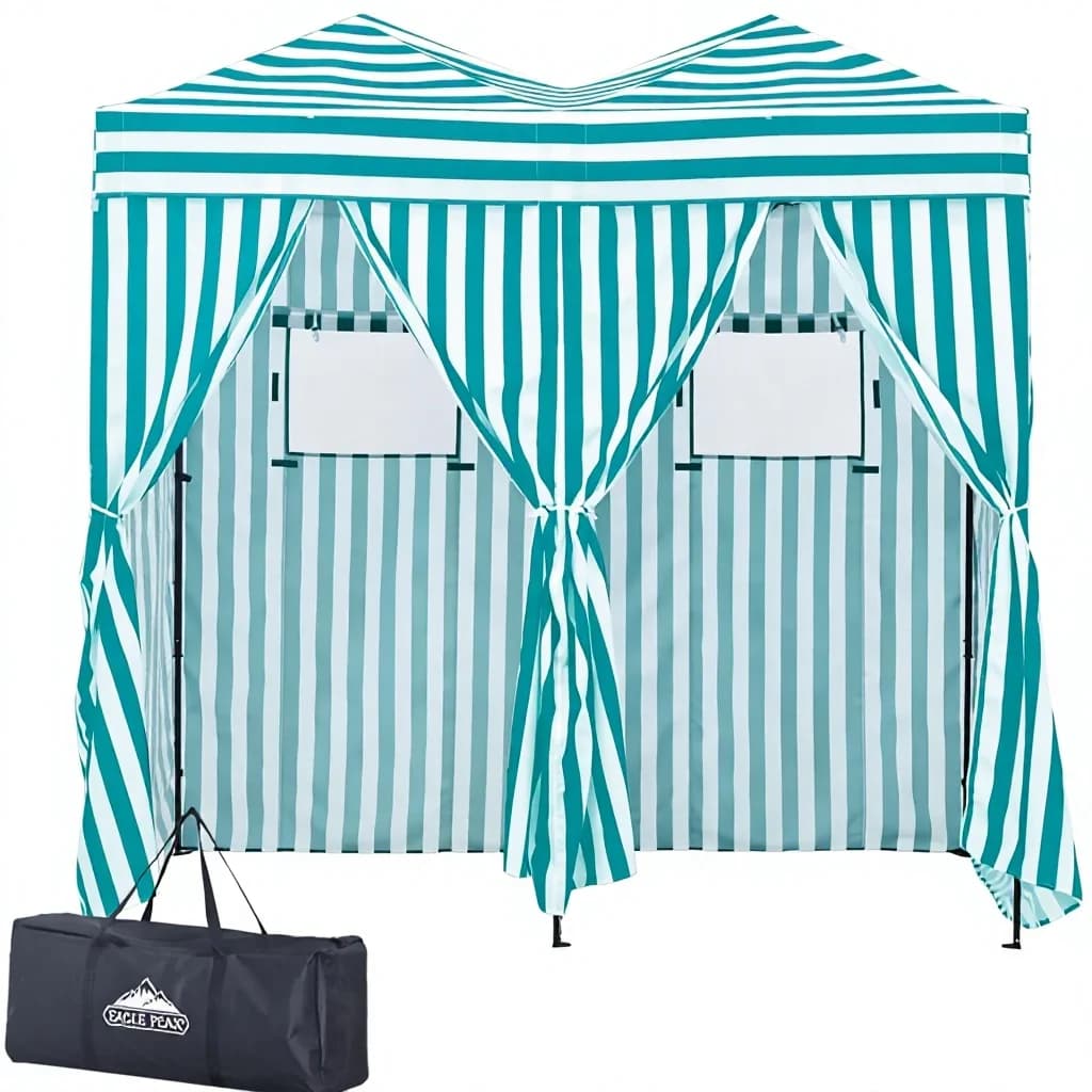 Tenda Spogliatoio Portatile da Esterno a 2 Stanze, Riparo Solare in Acciaio Legato Resistente all'Acqua per Spiaggia e Campeggio