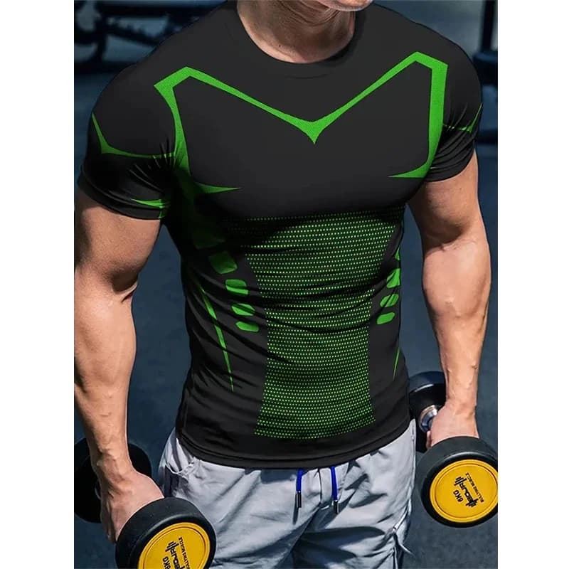 Men's Compression Camiseta Summer Sports T Shirt Quick Dry Elastic Gym Running Athletic Top Striped Workout Tees