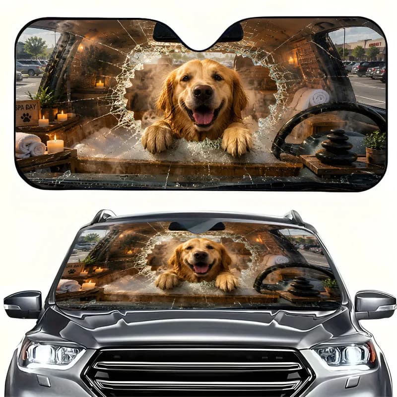 1Pcs Golden Retriever Spa Car Windshield Sun Shade, Playful Design, Easy Installation
