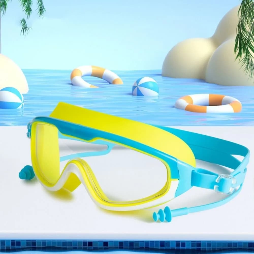 Swimwear with large frame for water sports Anti-fog swimwear with wide view Soft with earplugs Diving glasses Nuoto Beginner