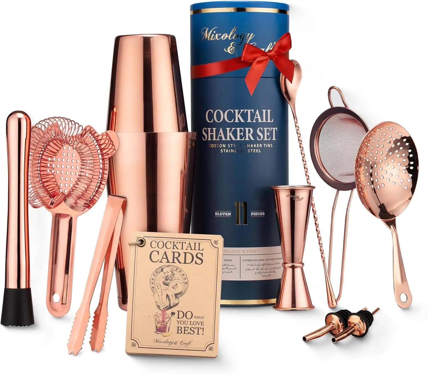 Set Shaker per Cocktail: Kit Boston Shaker Pesato da 11 Pezzi | Set Regalo Completo per Cocktail | Top