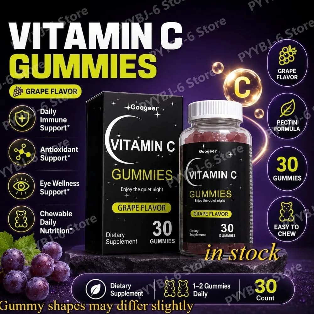 Gommose alla Vitamina C 30 pz Gusto Uva, Integratore Alimentare Masticabile con Luteina e Pectina per Supporto Immunitario Quotidiano, Antiossidante e per la Salute degli Occhi
