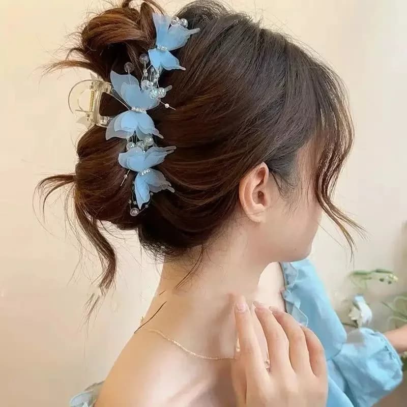 Clip per capelli a forma di farfalla trasparente azzurro/rosa | Fermacapelli Fairycore con Perle e Strass | Elegante accessorio romantico per capelli