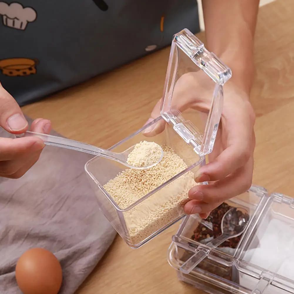 Tazze per condimenti riutilizzabili Tazze per condimenti riutilizzabili Set di contenitori per spezie trasparenti con coperchi Cucchiai Barattoli per condimenti acrilici per sale