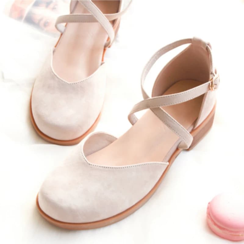 Sandali da donna in vera pelle Summer Fairy Retro Bandage Balletto Lolita Scarpe 3,5 cm Tacco medio Fibbia da sera Scarpe da donna Kawaii