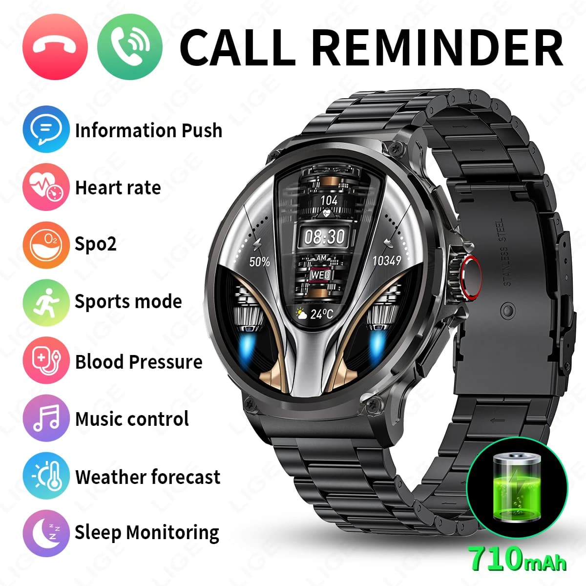 LIGE Nuovo Smartwatch GPS per Uomo con Schermo AMOLED HD da 1,85 Pollici, Batteria da 710 mAh, Chiamate Bluetooth, Compatibile con Android e iOS