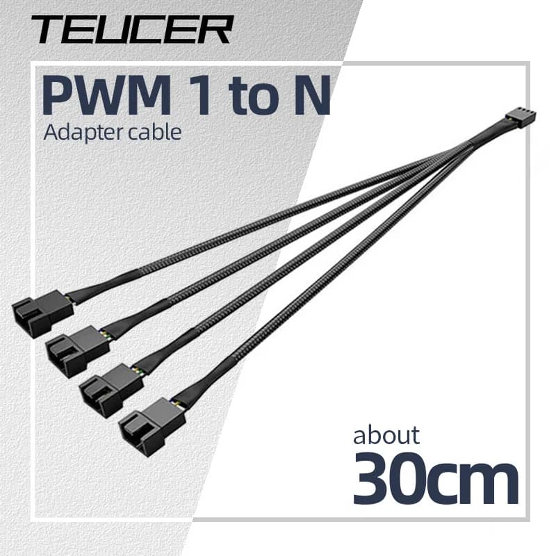 Teucer 12V/4Pin PWM Black/White Adapter Cable 1 to 1/2/3/4 Computer CPU Cooler Fan Splitter PC Chassis Fan Extension Power Cable