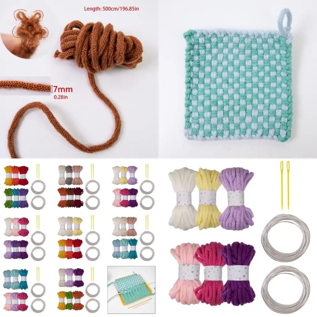 6Pcs Colorful Polyester Rope Big Eye Needle and Sculpting Wire 7mmX5Meters Hollow Braided Rope For Art Craft Knitting