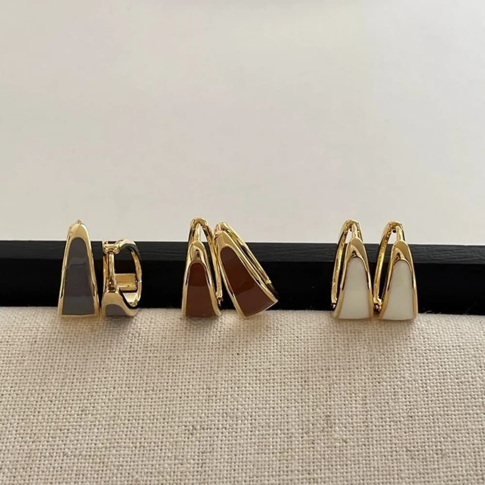 Korean Temperament Gold Tone Color Block Enamel U‑Shaped Small Huggie Hoop Earring for Women Simple Personality Party Jewelry