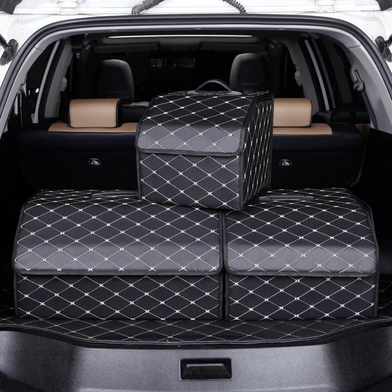 Scatola portaoggetti in pelle PU multiuso pieghevole per bagagliaio di un'auto, organizer per bagagliaio di un'auto, per riporre e riordinare gli accessori auto