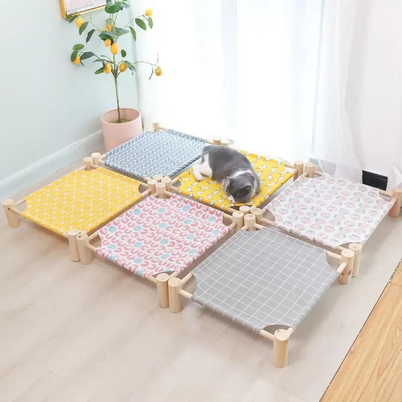 53*48*13cm bed for pets lifted summer folding camping for pets in detachable wood cat Teddy Dog March bed cooling hammock