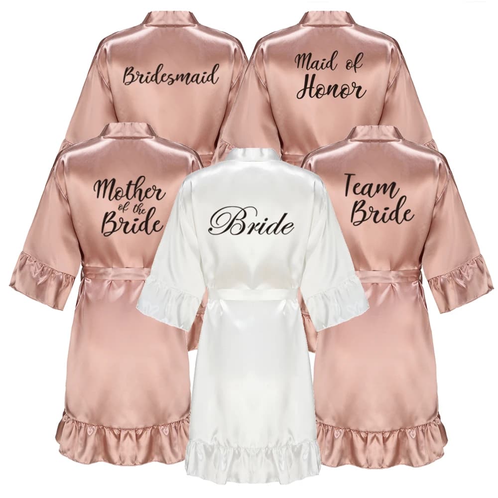 Wedding Dresses for the bridesmaid team in satin pink gold with volant Sister Mother Bathrobe Damigella of Honor Kimono Wedding Gift