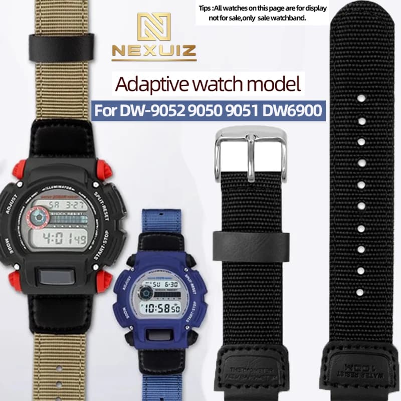Cinturino per orologio in nylon da 16 mm per CASIO G-SHOCK DW-9052 DW-9050 DW-9051 DW6900 Cinturino in tela Giunto convesso per catena di orologi da uomo