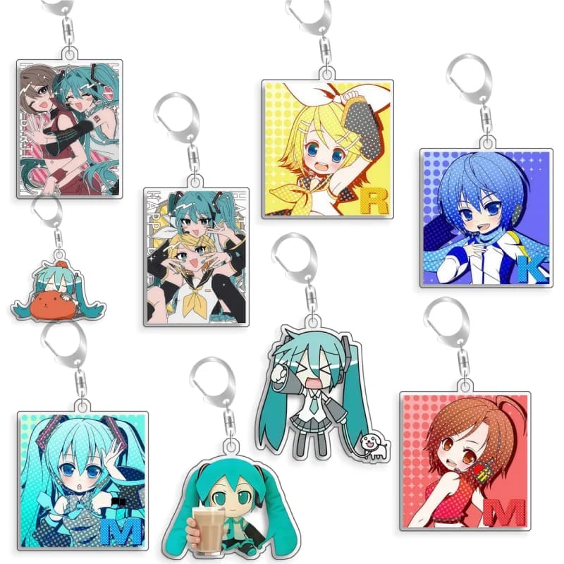 Portachiavi in Acrilico Fatto a Mano di Hatsune Miku Kagamine Rin MEIKO, Ciondolo Carino per Zaino, Regalo per Fan di Giochi, Ornamento 5cm