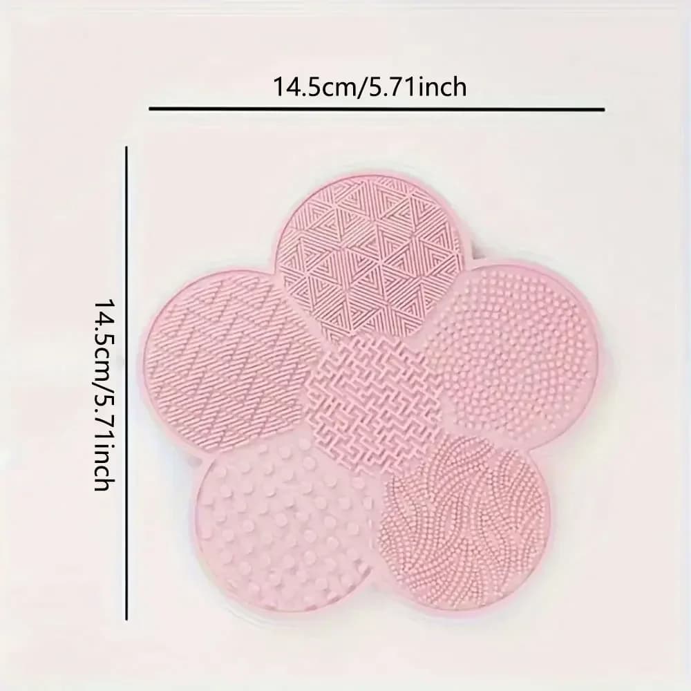 Tappetino per la pulizia dei pennelli da trucco in silicone, 1 pezzo, a forma di fiore, portatile, con ventosa