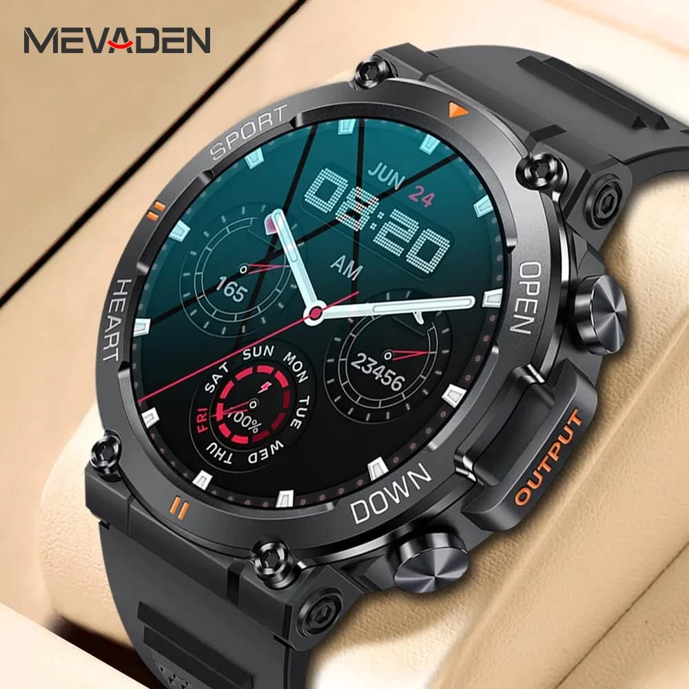 MEVADEN 1.39 pollici HD Bluetooth Chiamata Astuto Della Vigilanza Degli Uomini di Sport Inseguitore di Fitness Monitor del Cuore 400mAh Smartwatch Per Android IOS MD56