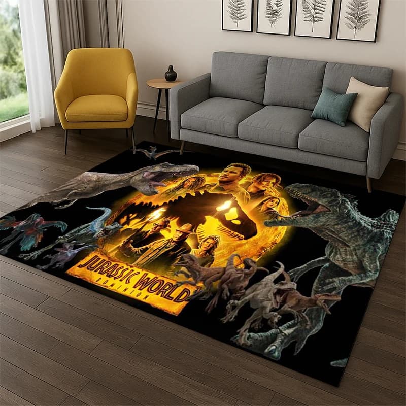 3D Cartoon Jurassic Park Dinosaur Dino Carpet Rug for Bedroom Living Room Sofa Doormat Home Decor,Kid Game Area Rug Non-slip