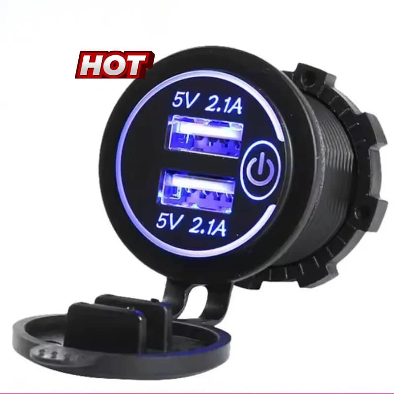 USB Dual 5V 4.2A Charger for Auto and Bus, USB Power Supply 4.2A with Switch on the Fund for Auto, Nautical and Boating