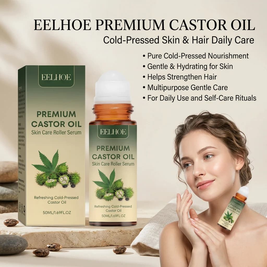 Premium Castor Oil Moisturizing Strengthen Eyelashes & Eyebrows Nourishing Scalp Refreshing Soothing Body Skin Care Roller Serum