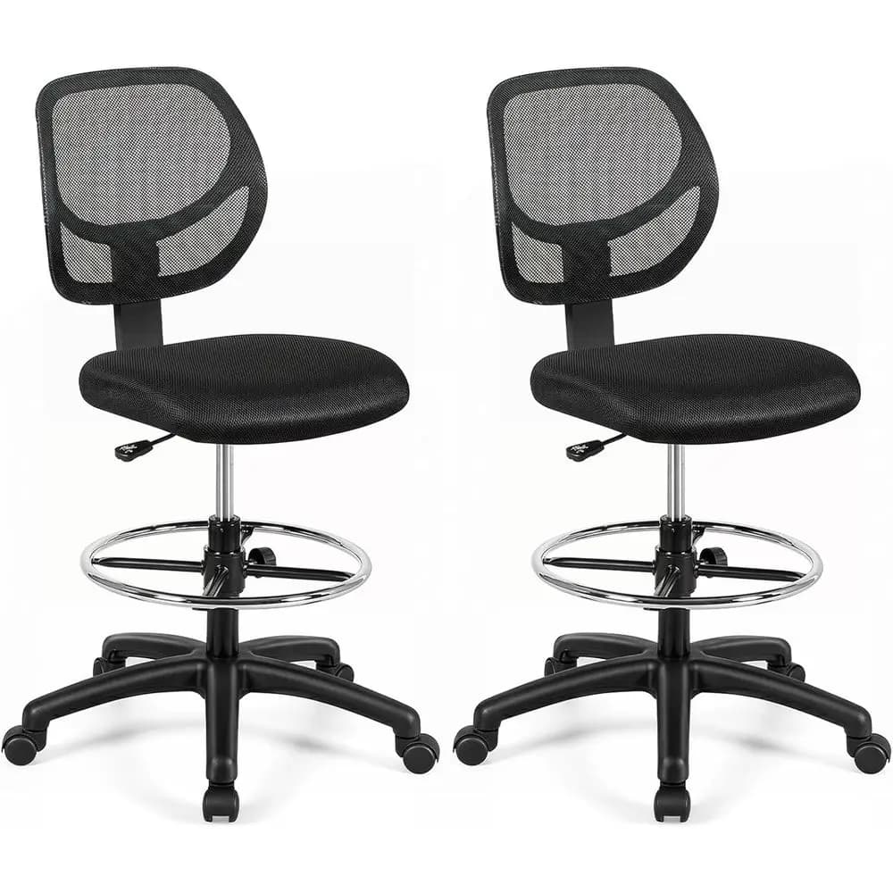 Ergonomic Adjustable Height Office Chairs Set of 2, Home Desk Chair with Footrest Ring, Black