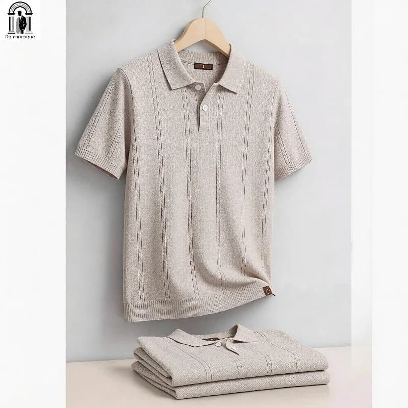 Polo da Golf a Righe per Uomo, Stile Old Money, in Tessuto di Seta, Manica Corta, Traspirante, Casual Estivo, Top Elegante per Uomo