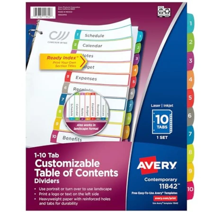Dividers for 3 Ring Binders, s per Set, Customizable Table of Contents, Multicolor Arched Tabs, Great for Organizing Reports, P