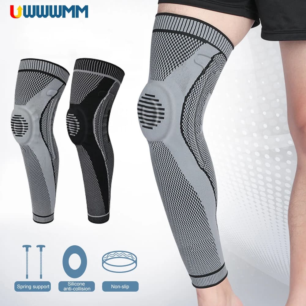 1 pz manica lunga di compressione al ginocchio artriti donna uomo gamba intera manica al ginocchio stabilizzatore rotula ginocchiera strappo di menisco
