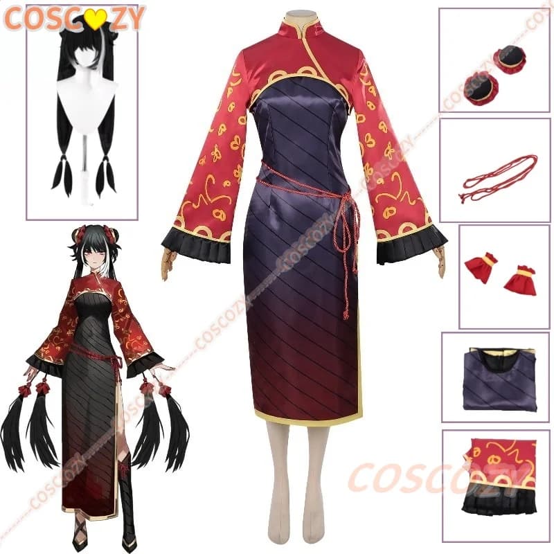 Limbus Cosplay Anime Limbus Jia Xichun Cosplay Costume Wig The Dream of End Cheongsam Dresses Halloween Party Uniform Women's Dress