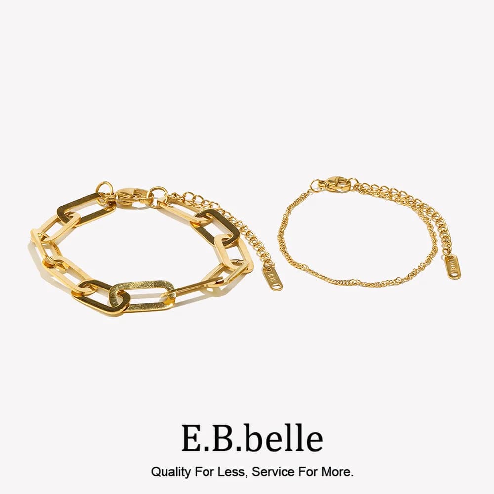 EBbelle Impermeabile in acciaio inossidabile Corda Melsh Graffetta Link Figaro Catena a onde d'acqua Braccialetti placcati in oro Set di gioielli