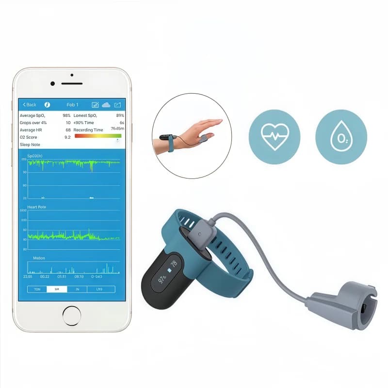 Bluetooth wearable pulse oximeter, apnea alarm memory heart rate sleep, APP data management, blood oxygen saturation monitor