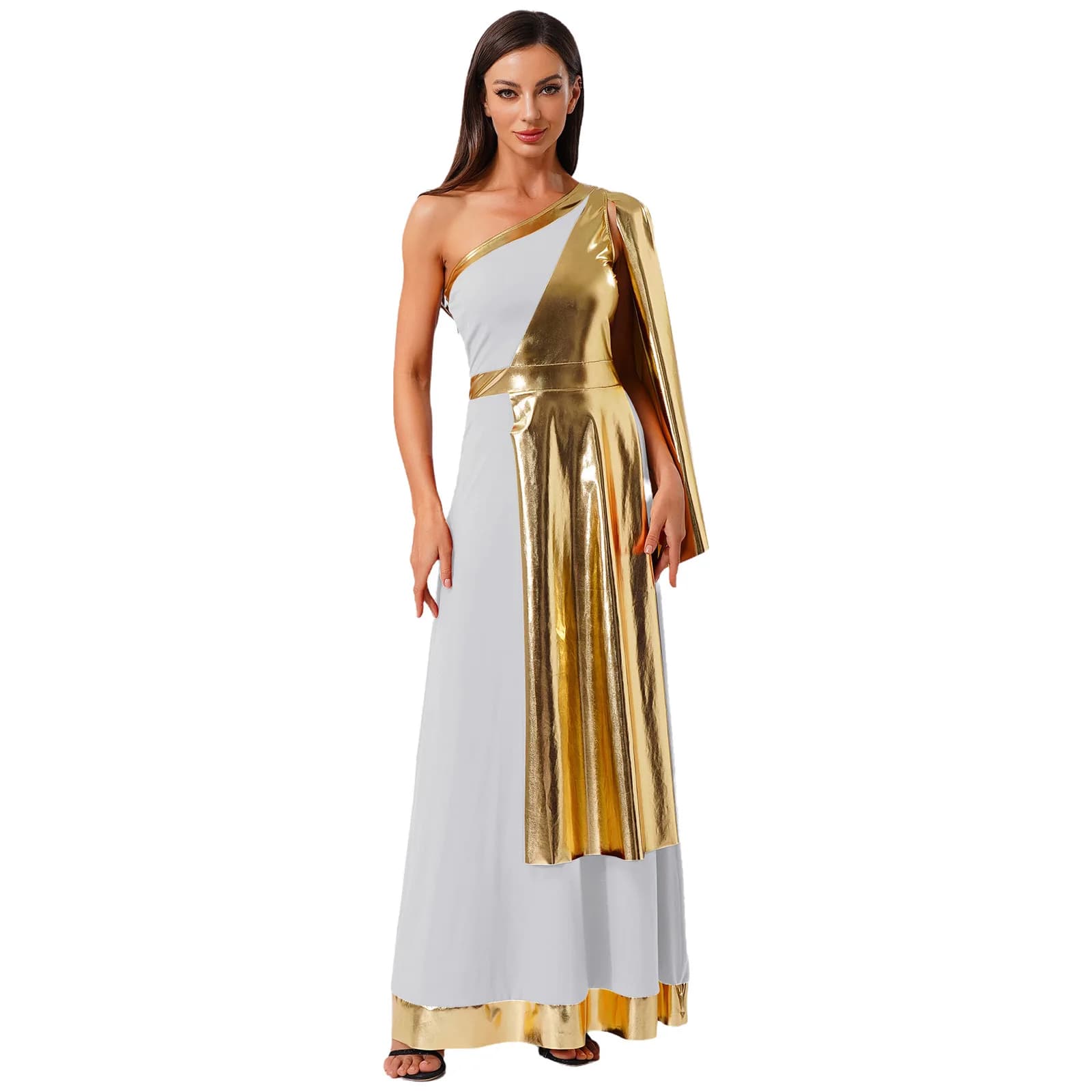 Costume da donna greco antico romano Tog na culto coro liturgico danza cristiana tunica abito metallizzato lucido cosplay costume di Halloween