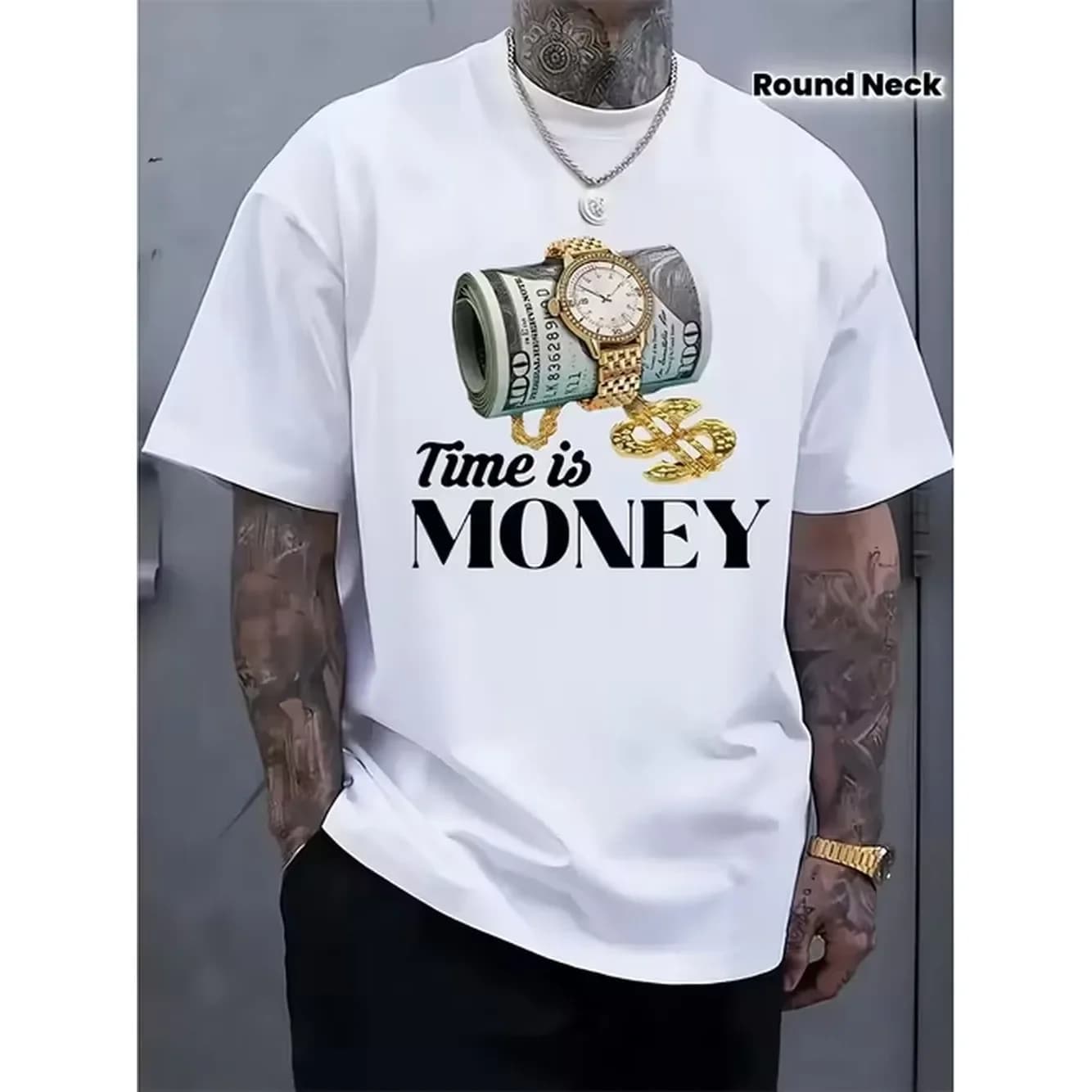 Mens T Shirt With Watch And Chain Prints 180G Pure Single Sided Printed Round Neck Short Sleeve T Shirt Gift For Father Mother Everyday T Shirt Urban Style