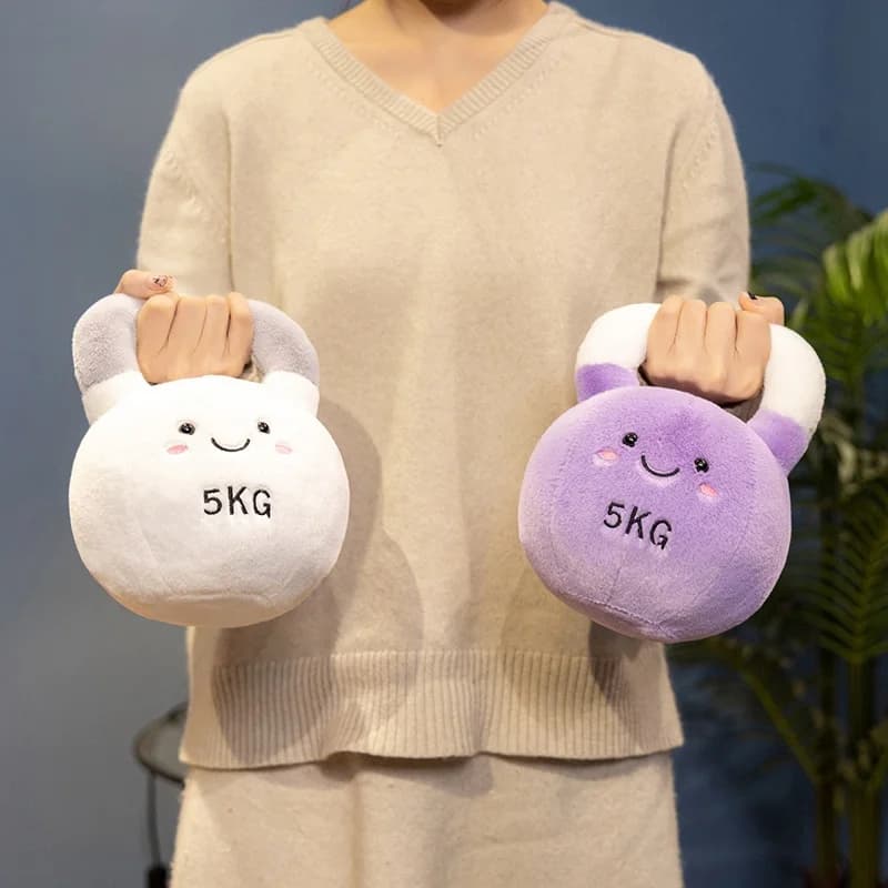 Cartoon Anime Creative Fitness Equipment Dolls with Handlebars Kawai Kettle Bells Plush Filled Dolls handmade for children Gifts