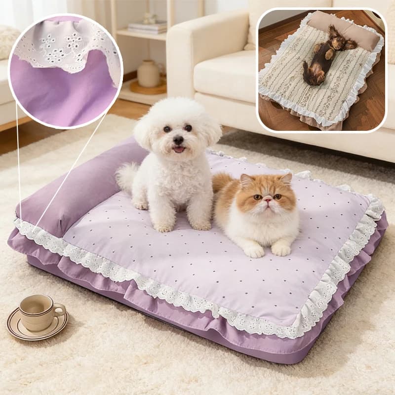 Cuccia per Cani Floreale e Confortevole con Cuscino Spesso, Imbottitura Premium, Divano per Animali Domestici Antiscivolo, Traspirante e Lavabile, per Cani, Gatti e Conigli